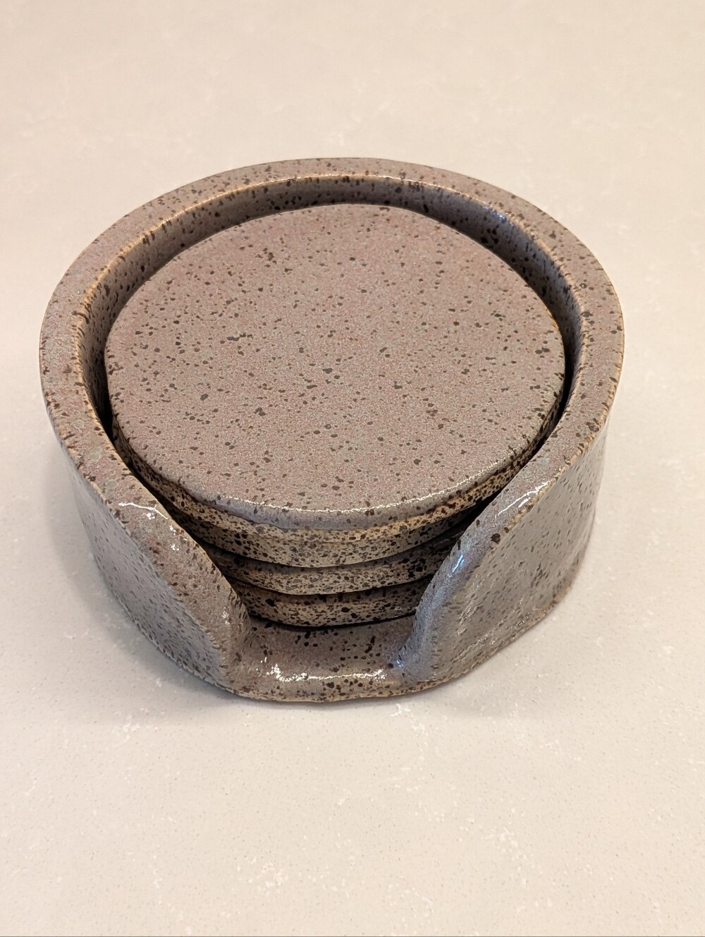 Handmade Speckled Ceramic Coaster Set with Holder